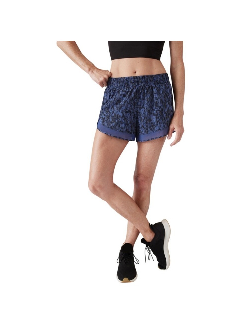Athleta Women's Blue Black Wave Print Mesh Racer Run 4" Shorts Size XL